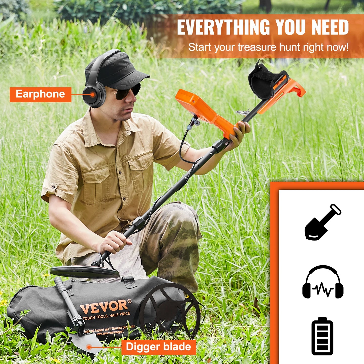 SucceBuy Professional Rechargeable Metal Detector 12" IP68 Waterproof Coil 39-50 in Adjustable with LCD 7Modes for Hunting