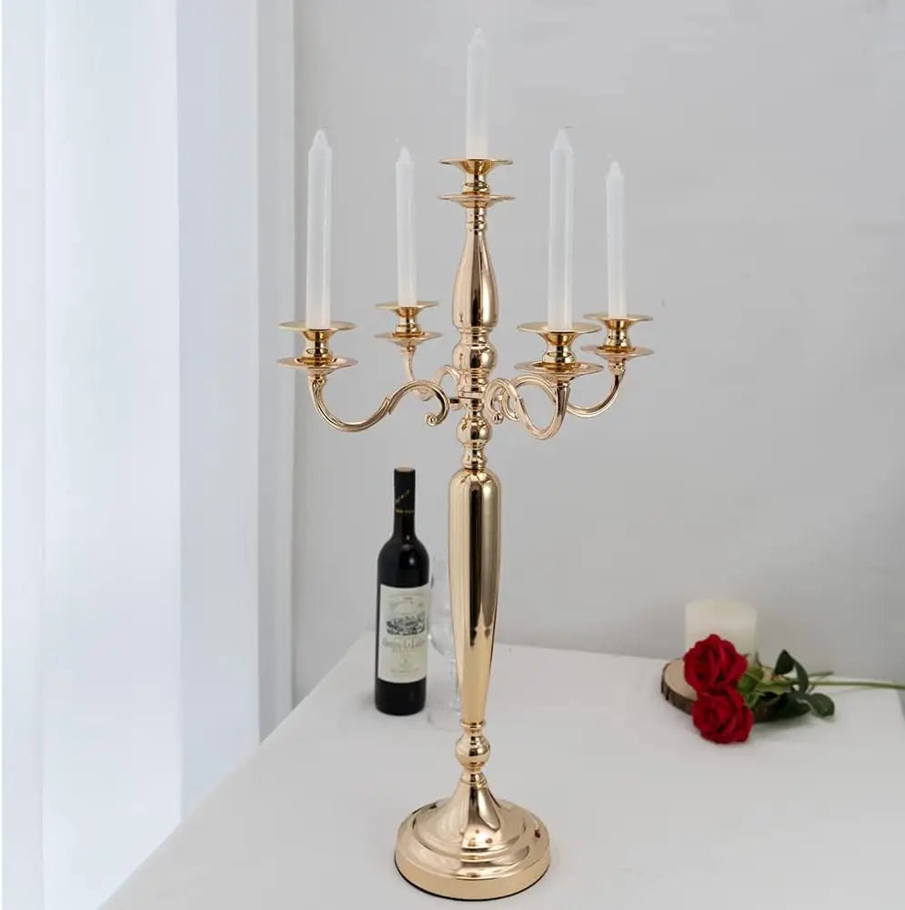 4Pcs 5 Arm Candelabra Candle Holder for Table Centerpieces Gold Metal Candlestick Holder for Wedding Decorative(28 Inch Tall)