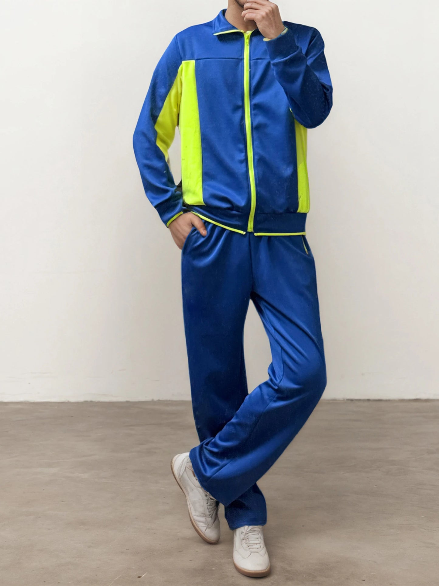 Men s 2 Piece Tracksuit Set with Long Sleeve Sweatshirt and Contrast Color Pants for Training and Active Wear