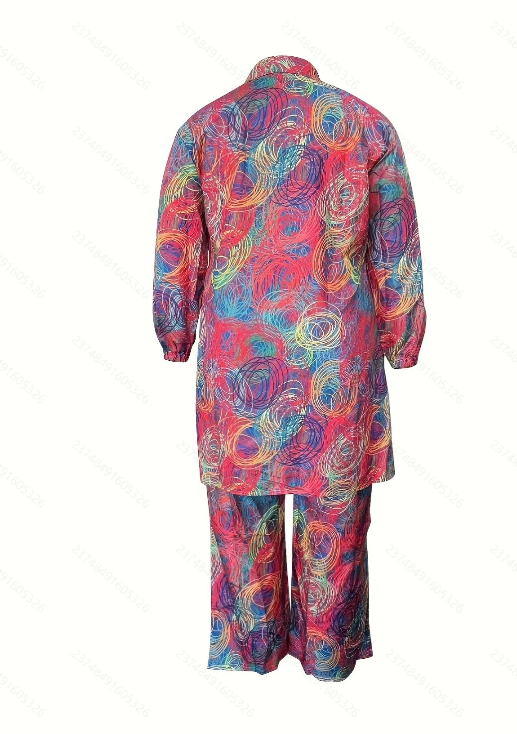 Women's Large Size Fashion Color Printed Set Wide Leg Pants