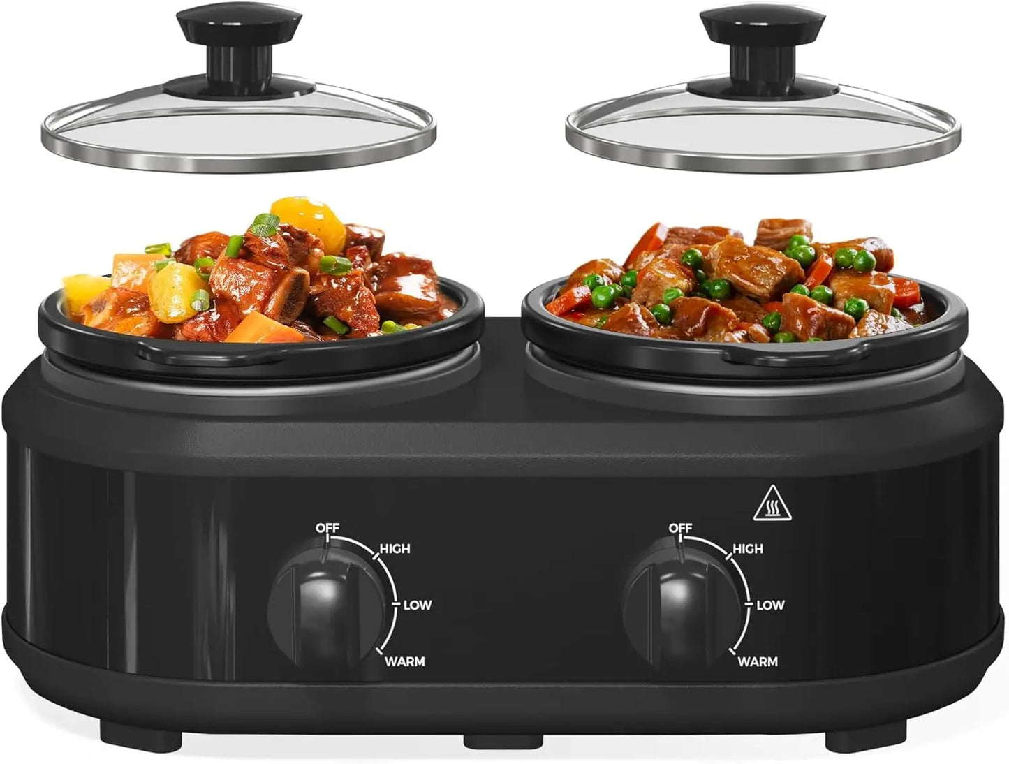 Double Slow Cooker, Buffet Servers and Warmers, Dual 2 Pot Slow Cooker Food Warmer, Adjustable Temp Dishwasher Safe Removable Ce