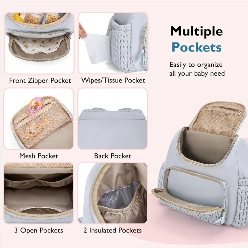 Bag Small Diaper Backpack Stylish Baby Travel Backpacks with Insulated Pockets, Changing Pad, Stroller Straps