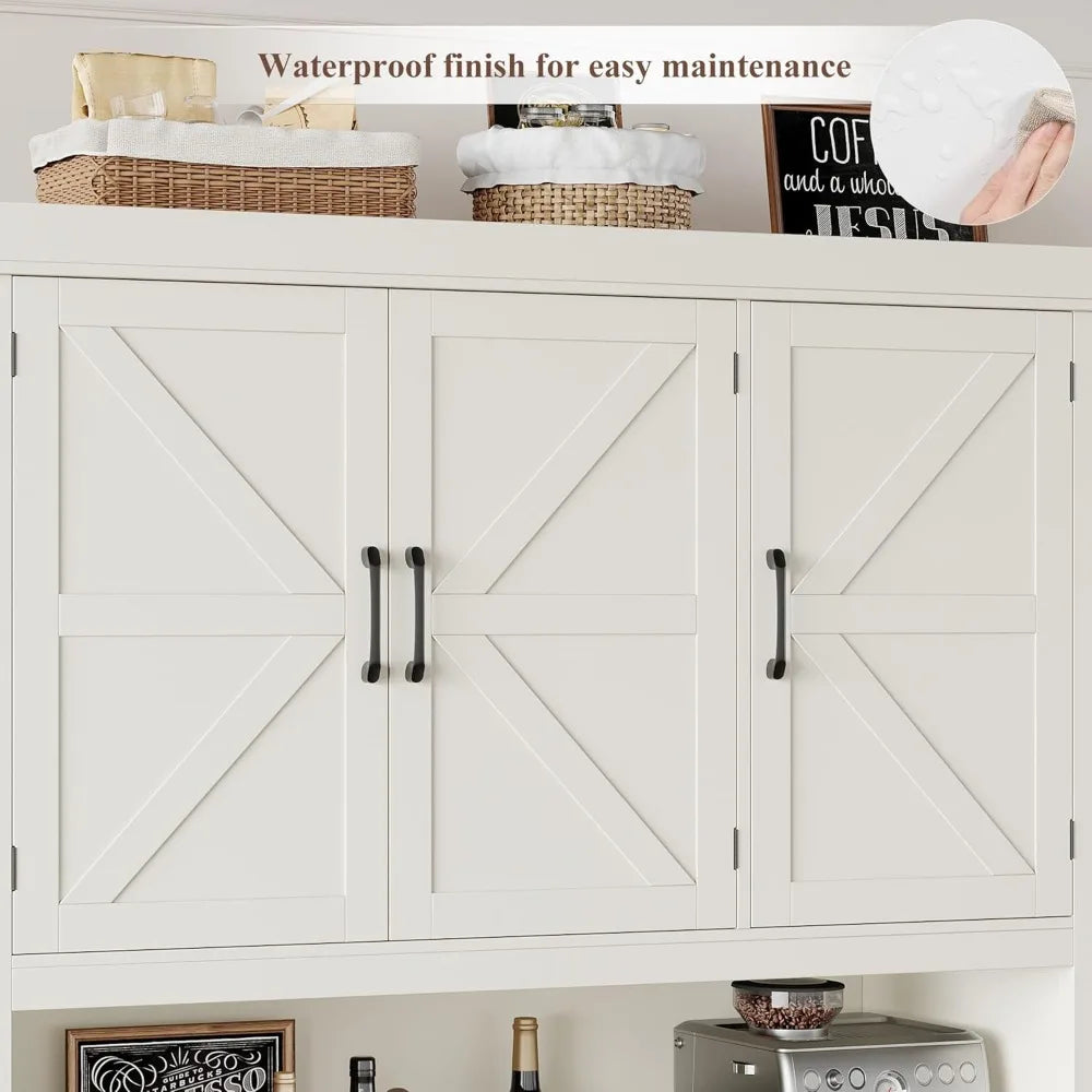 76" Tall Kitchen Pantry Storage Cabinet, Farmhouse Kitchen Hutch Cabinet with Microwave Stand, 47" Wide Food Pantry with Drawer