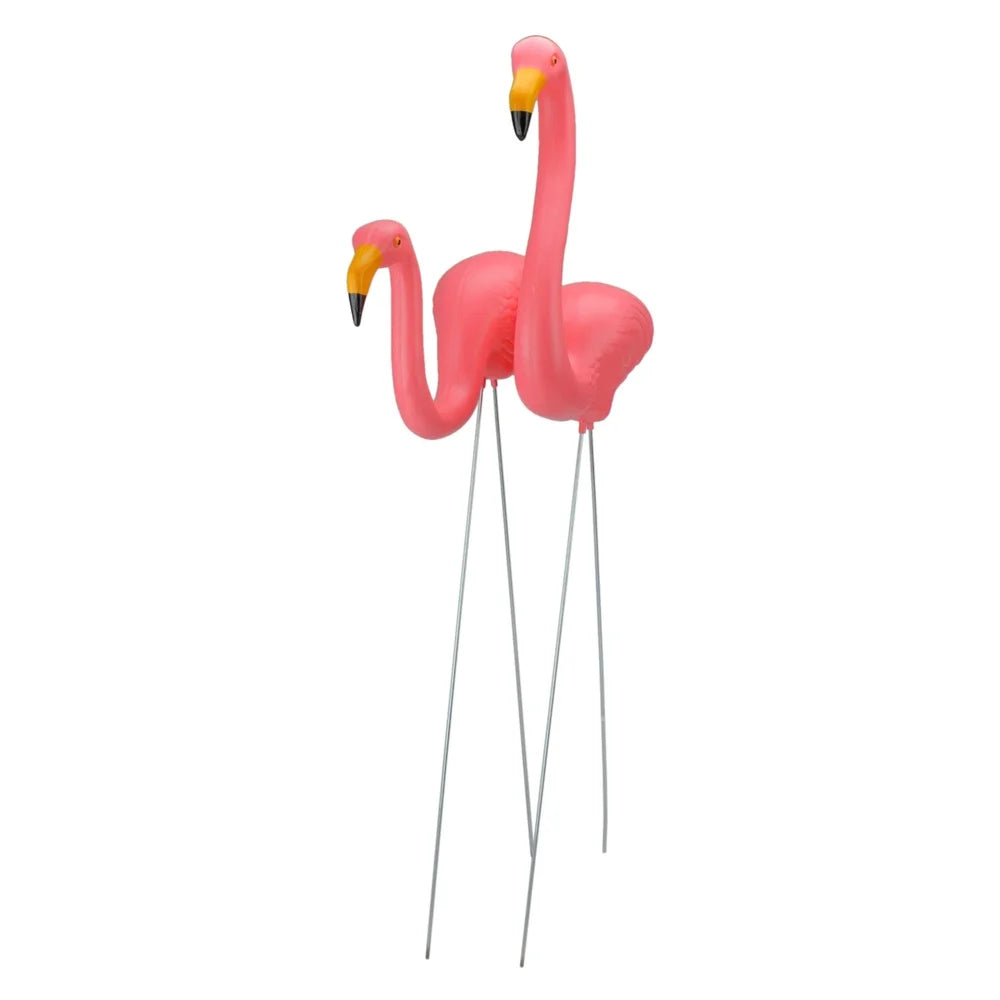 Set of 2 Tropical Pink Flamingo Lawn Stakes Weather Resistant Outdoor Garden Decor with Realistic Feather Design and Iron Rods