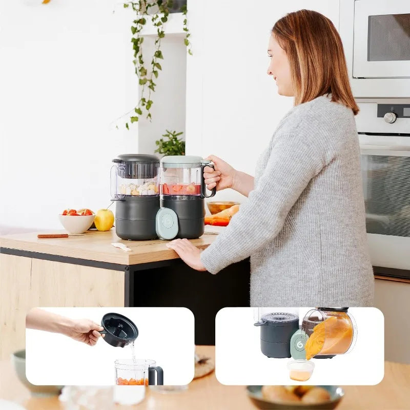 Babymoov Duo Meal Lite Food Maker - 4 in 1 Baby Food Processor w Steam Cooker,Blender,Baby Purees,Warmer and Defroster,Dark Grey