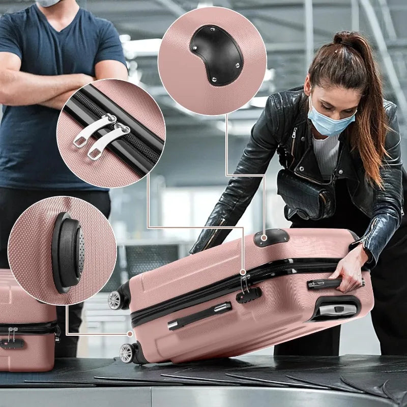 3-Piece Luggage Set Travel Lightweight Suitcases with Rolling Wheels, TSA lock & Moulded Corner, Carry on Luggages for