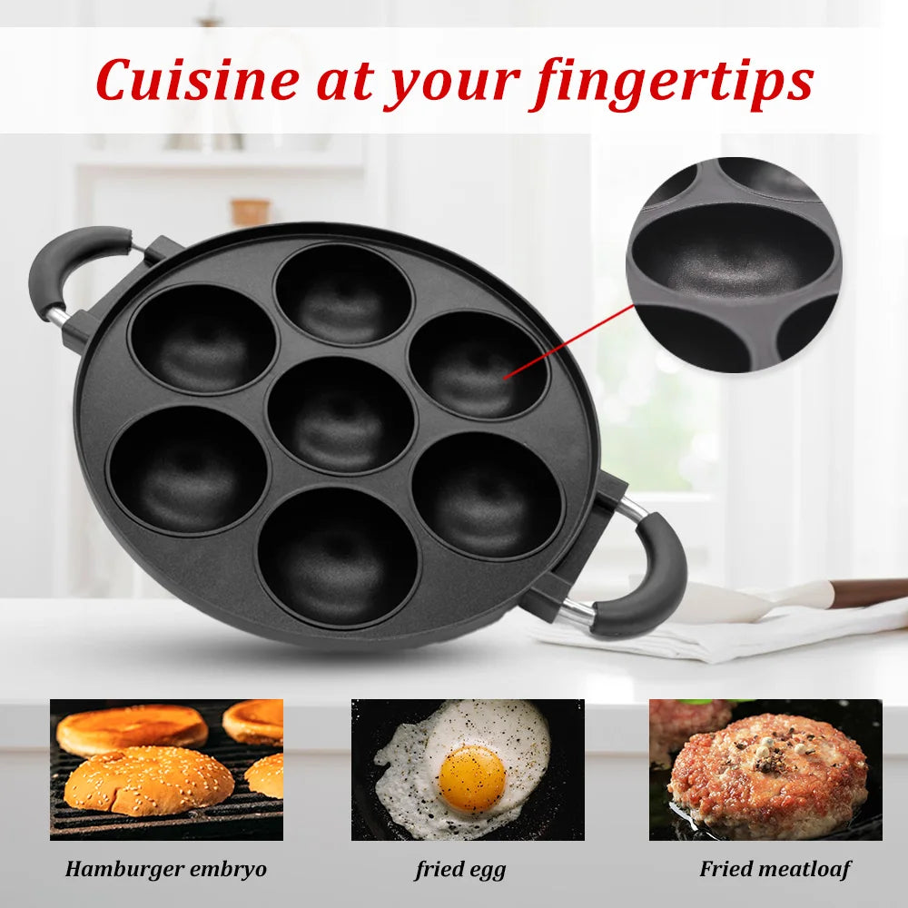7 Hole Cooking Cake Pan Cast Iron Omelette Pan Non-Stick Cooking Pot Breakfast Egg Cooker Cake Mold Kitchen Cookware Home