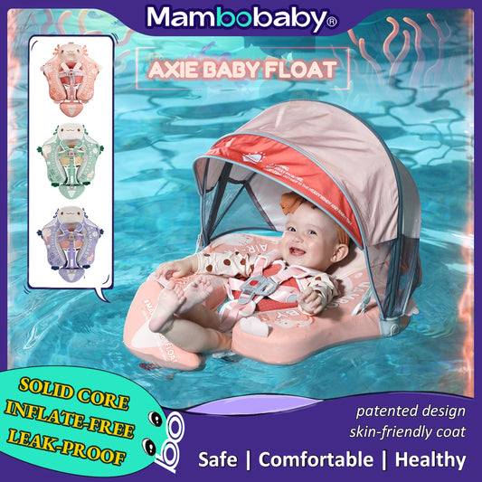 Mambobaby Float Axie Baby Pool Float: Safe & Comfortable Swim Trainer for Infant & Toddler, Non-Inflatable, UV Protection Canopy