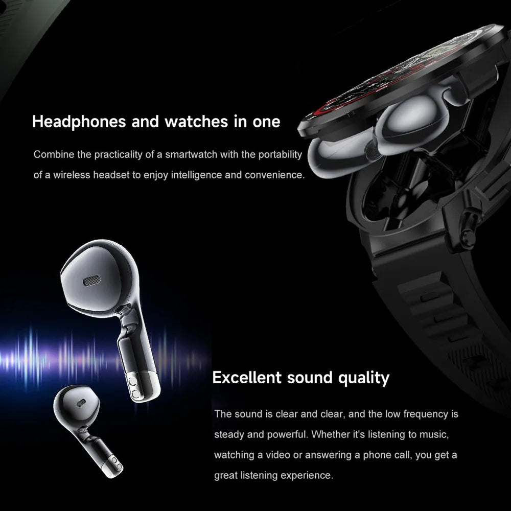 EFFEOKKI 2 in 1 Smart Watch with Earbuds Round Screen Fitness Watch for Men NFC Multiple Sport Compatible with iPhone Android