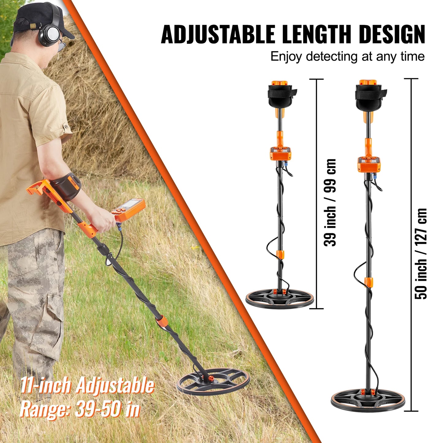 SucceBuy Professional Rechargeable Metal Detector 12" IP68 Waterproof Coil 39-50 in Adjustable with LCD 7Modes for Hunting
