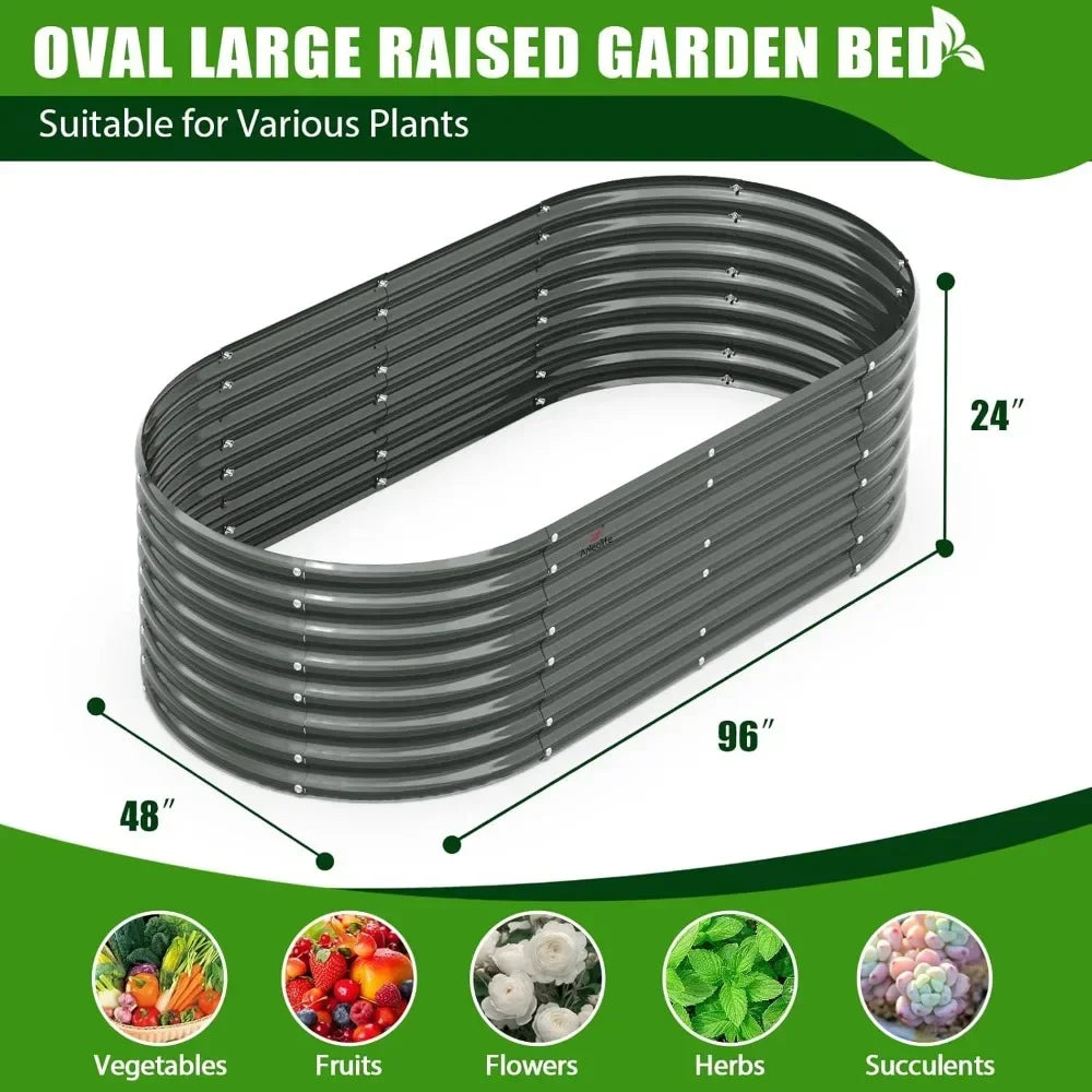 8X4X2 ft Galvanized Raised Garden Beds Outdoor, Oval Large Metal Deep Root Planter Box for Planting Vegetables Flowers Herb