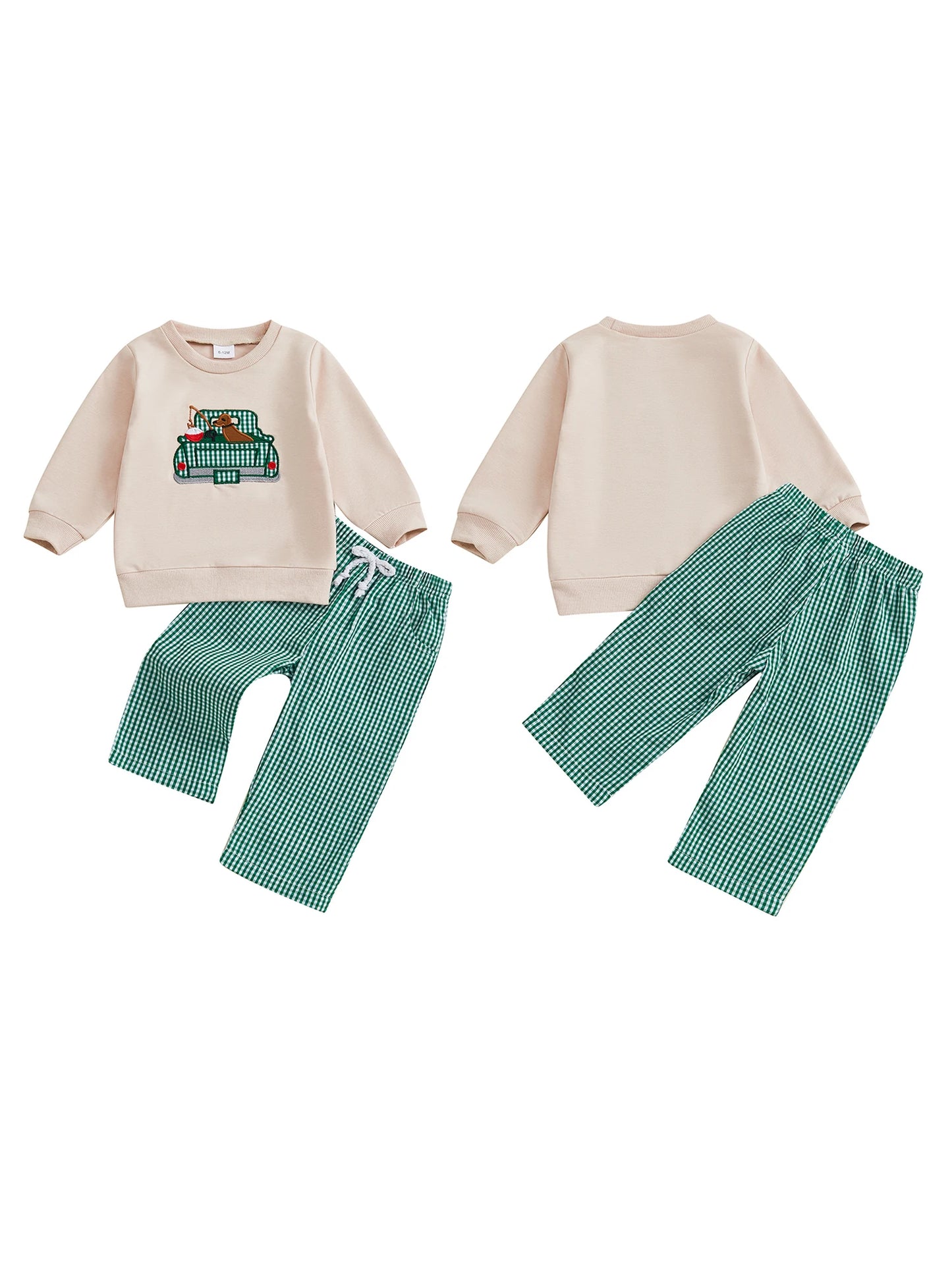 Infant Boy s Cozy Winter Outfit with Cute Animal Embroidery and Plaid Pants - Adorable Farm Theme Clothing for Fall