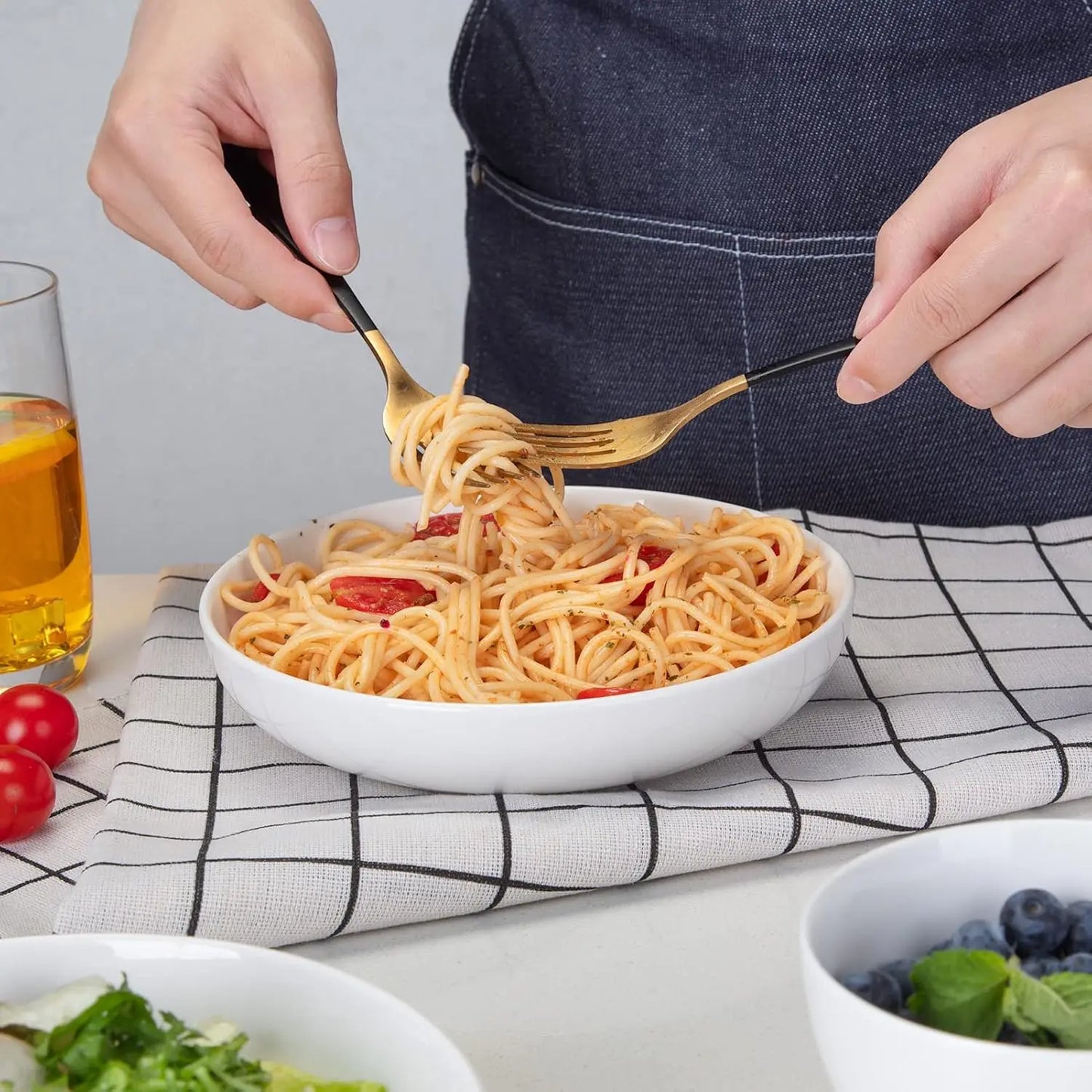 22 Ounce Porcelain Pasta Bowls Set 6 Pack Premium Ceramic Large Capacity Plates for Salad and Soup, Serving Bowl,Dishwasher Safe