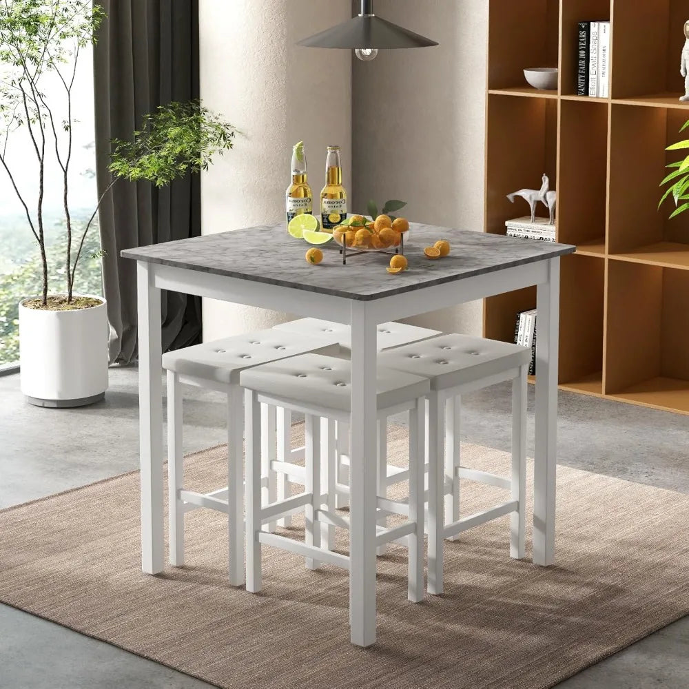 Dining Table Set for 4, Counter Height Dining Set with 4 Bar Stools, Space-Saving Kitchen Table Chairs Set for Small Place, Din