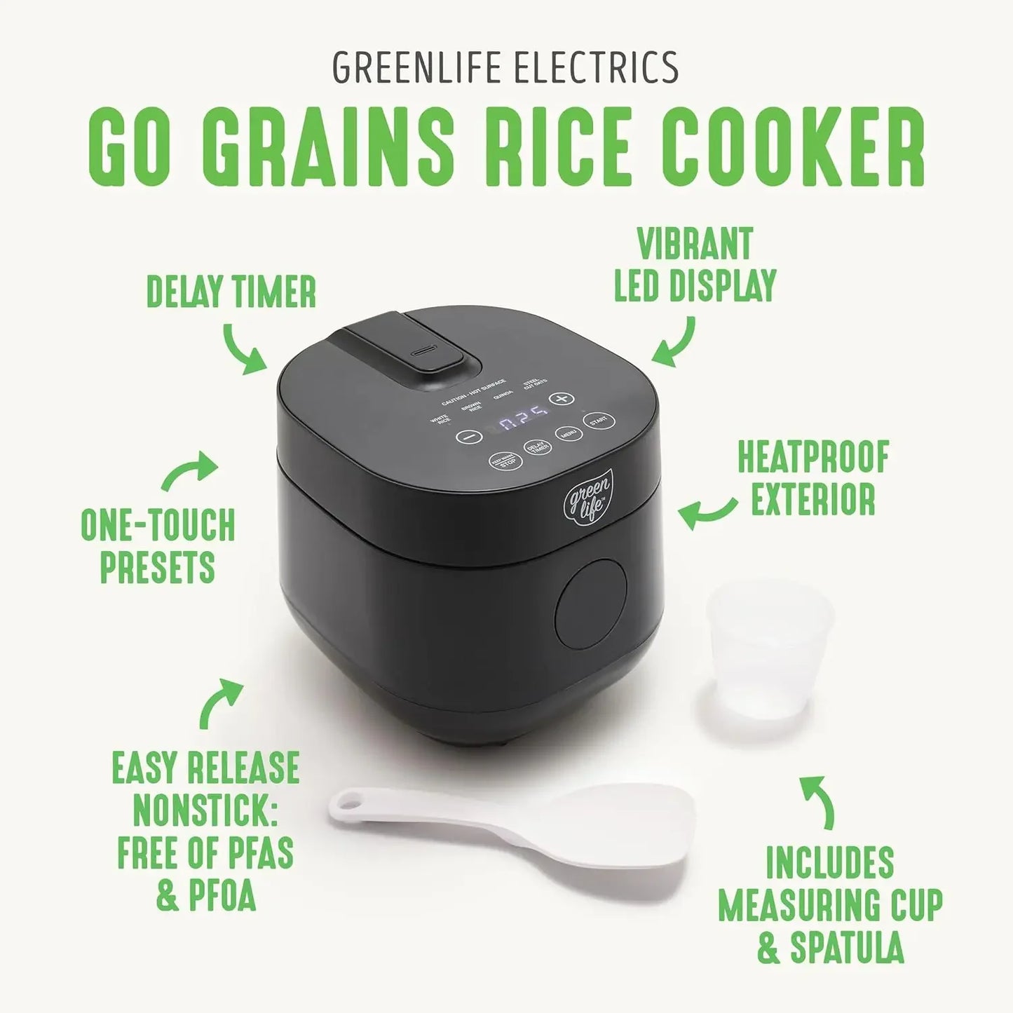 Digital Rice Cooker, 2 Cups Uncooked/4 Cooked Rice, PFAS & PFOA-Free Removable Ceramic Dishwasher Safe Pot, Healthy Cooking, Aut