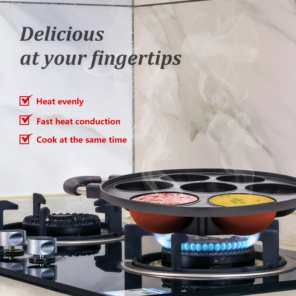 7 Hole Cooking Cake Pan Cast Iron Omelette Pan Non-Stick Cooking Pot Breakfast Egg Cooker Cake Mold Kitchen Cookware Home