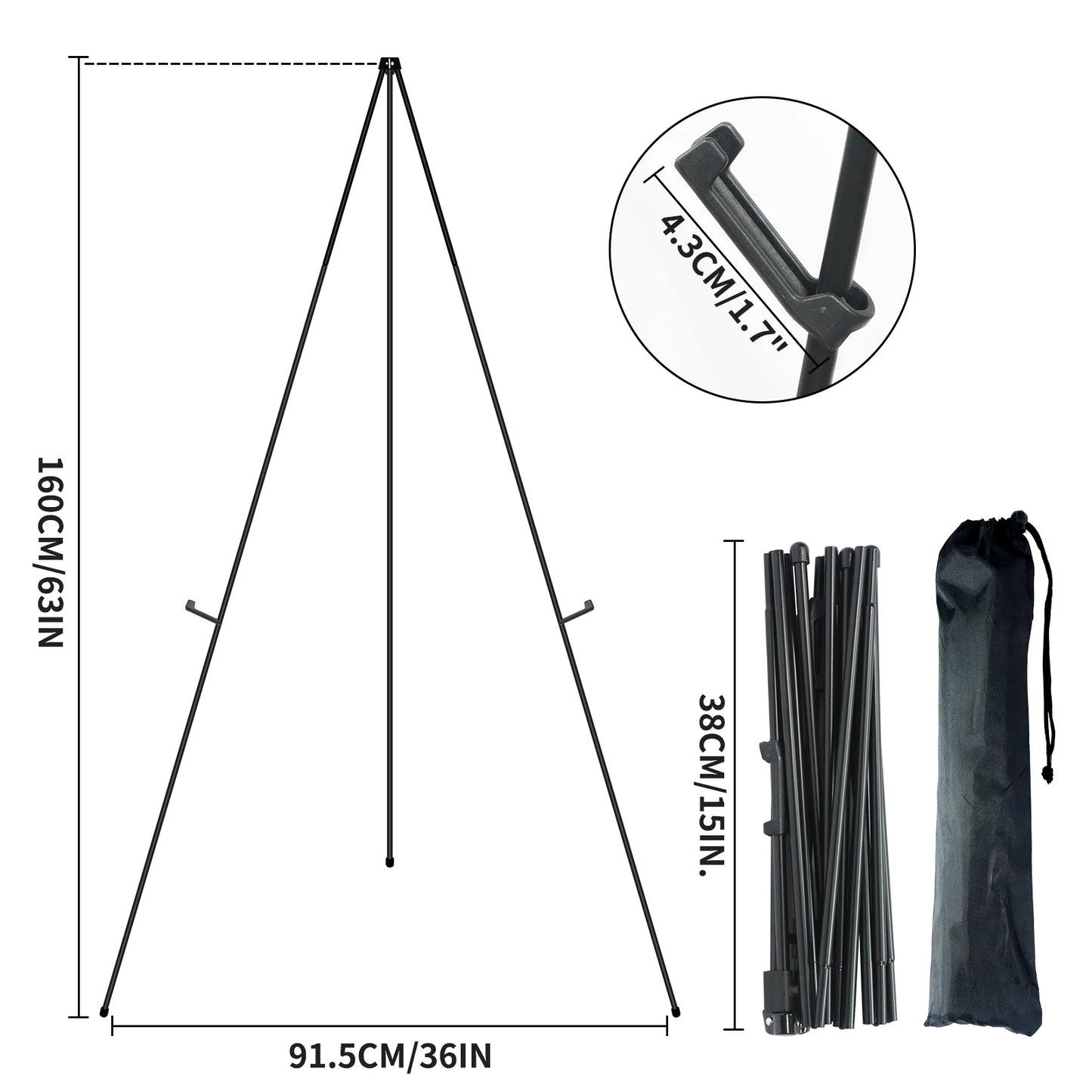 Display Easel Stand,Portable Tripod,63" Foldable,with Storage Bag,for Posters,Paintings,Artwork,etc Exhibitions,2 PC