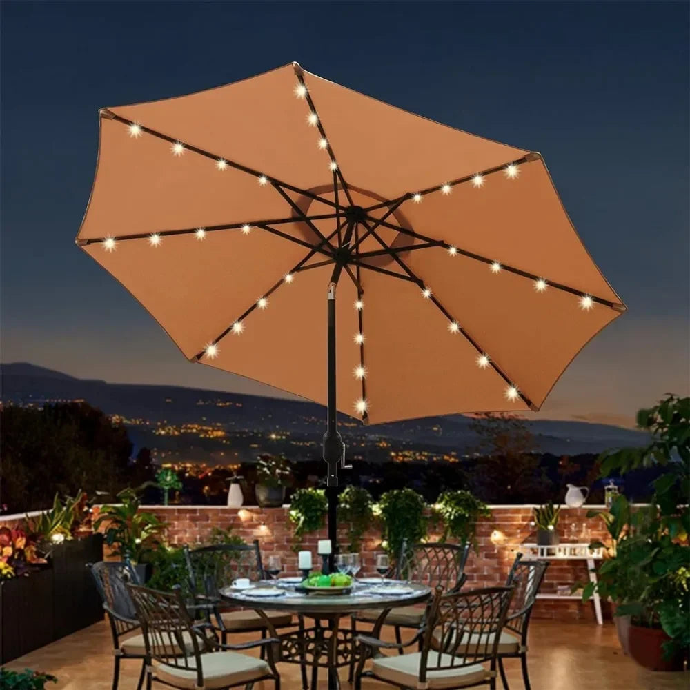 Lighted Patio Umbrella, Table Market Umbrella, Outdoor Umbrella for Garden, Deck, Backyard, Pool and Beach，9 Ft
