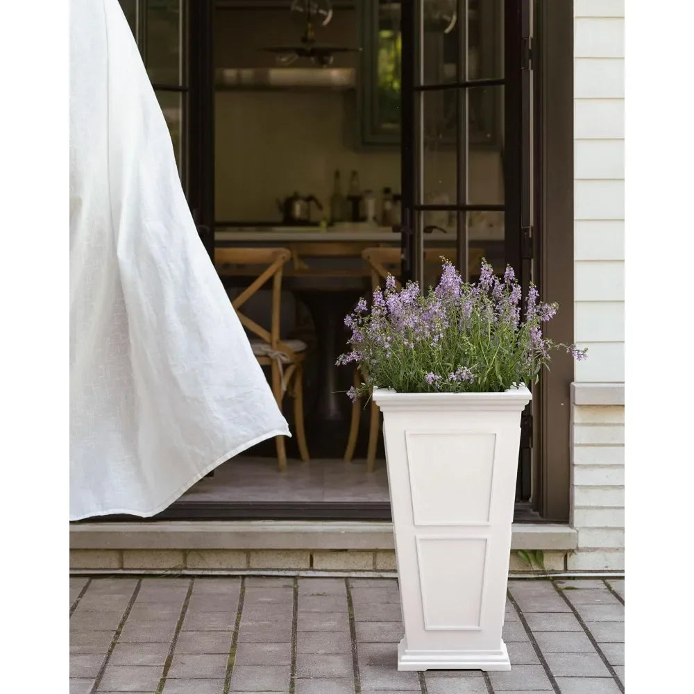 Tall Plastic Planter - Large Outdoor Planter for Front Porch | Crack Resistant All-Weather Use
