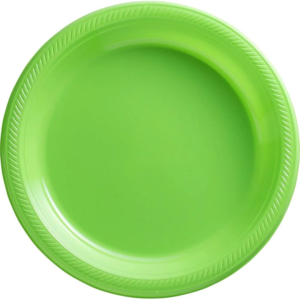 Kiwi Green Round Disposable Plastic Plates 10.25 Inch Pack of 50 Sturdy Dinnerware Events Parties Everyday Use