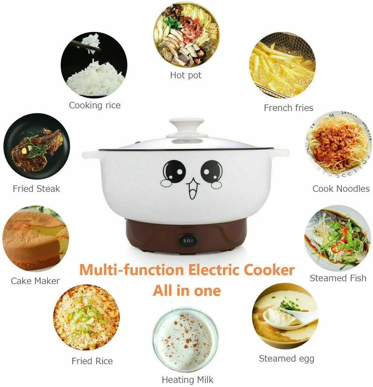 2.8L with Lid (No Steamer) Multifunction Electric Cooker Skillet Pot Wok Electric Hot Pot for Noodles Cook Rice Fried Stew Soup