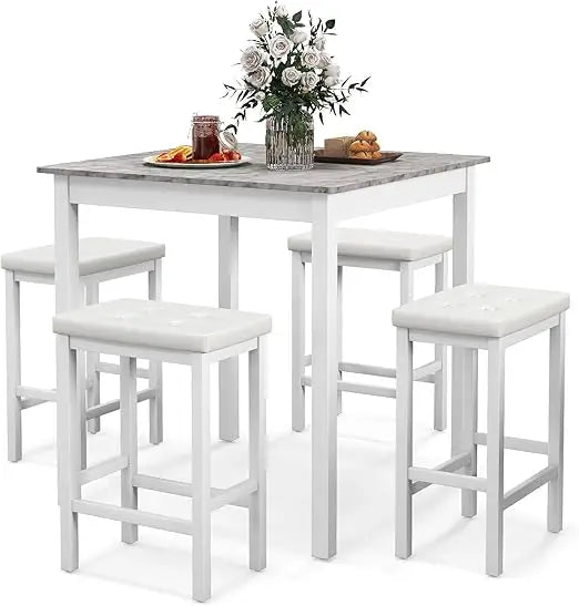 Dining Table Set for 4, Counter Height Dining Set with 4 Bar Stools, Space-Saving Kitchen Table Chairs Set for Small Place, Din