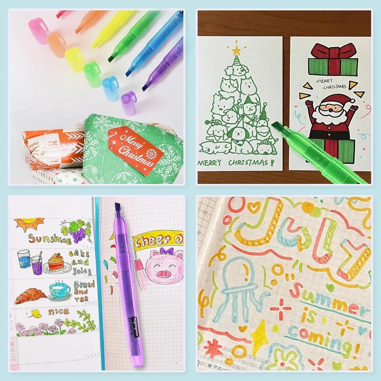 Highlighters, 100 packs of stylish and bright colored highlighters, 6 color highlighters in bulk, quick dry highlighters