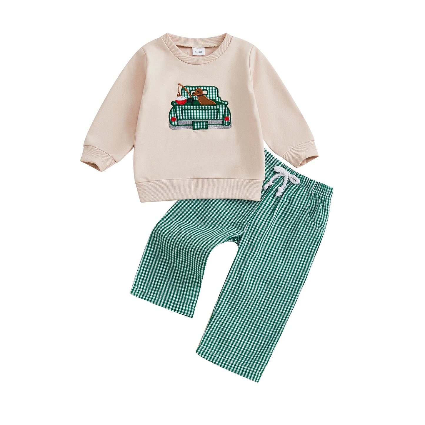 Infant Boy s Cozy Winter Outfit with Cute Animal Embroidery and Plaid Pants - Adorable Farm Theme Clothing for Fall