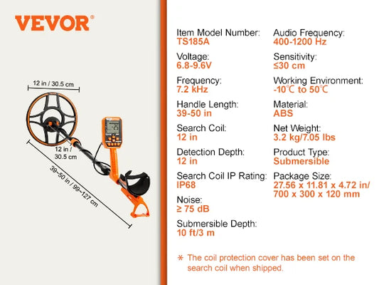 SucceBuy Professional Rechargeable Metal Detector 12" IP68 Waterproof Coil 39-50 in Adjustable with LCD 7Modes for Hunting
