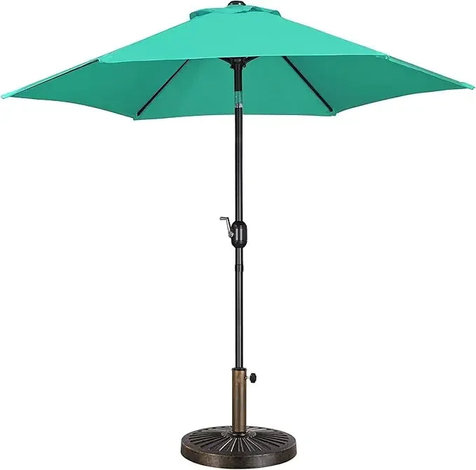 7.5FT Garden Table Umbrella with 30lb Patio Umbrella Base, Patio Market Umbrella with Push Button Tilt, Crank and 6 Sturdy Ribs