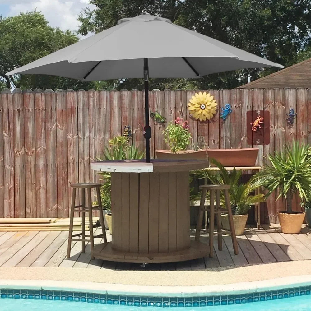 7.5FT Garden Table Umbrella with 30lb Patio Umbrella Base, Patio Market Umbrella with Push Button Tilt, Crank and 6 Sturdy Ribs