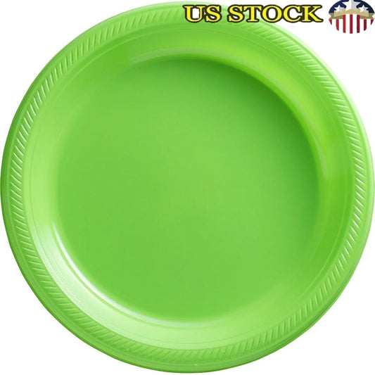 Kiwi Green Round Disposable Plastic Plates 10.25 Inch Pack of 50 Sturdy Dinnerware Events Parties Everyday Use