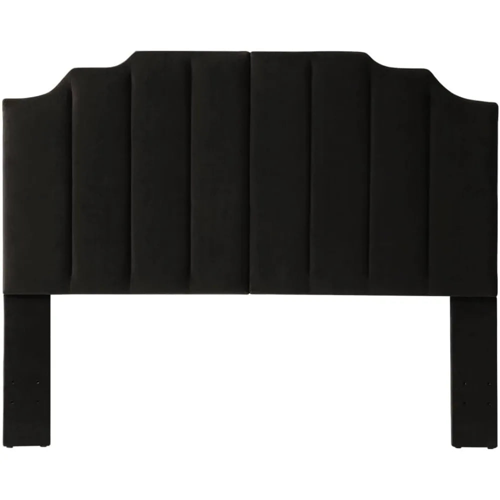 Black Velvet Tufted Queen Upholstered Headboard, Modern Vertical Channel Design California Queen/Full Headboard with Steppe