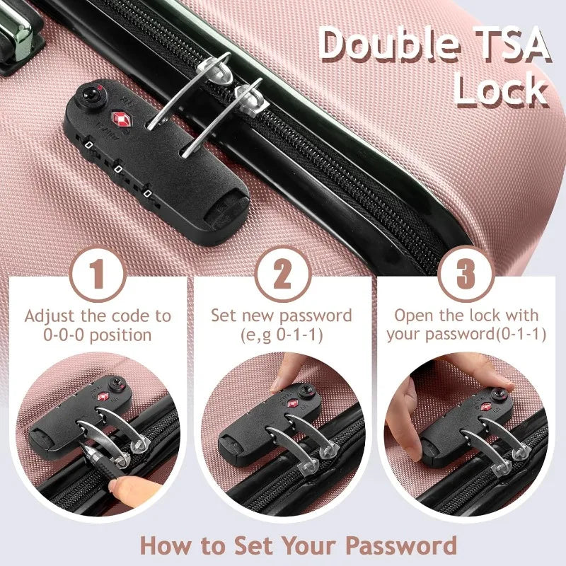 3-Piece Luggage Set Travel Lightweight Suitcases with Rolling Wheels, TSA lock & Moulded Corner, Carry on Luggages for