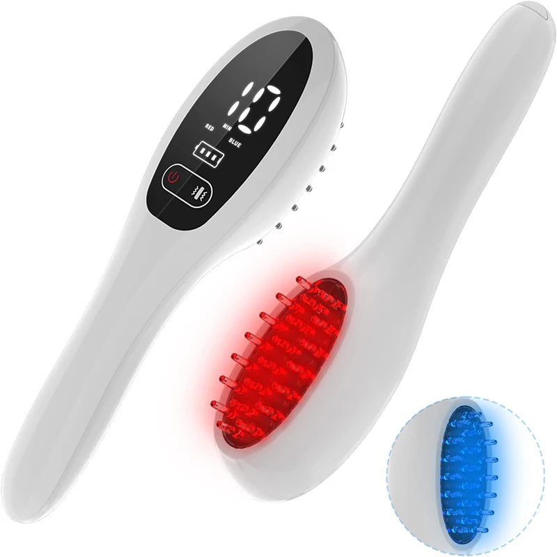 Electric Laser Hair Growth Comb Anti Hair Loss Therapy Comb Infrared 650nm 470nm LED Red Light Vibration Massage Hair Care Brush
