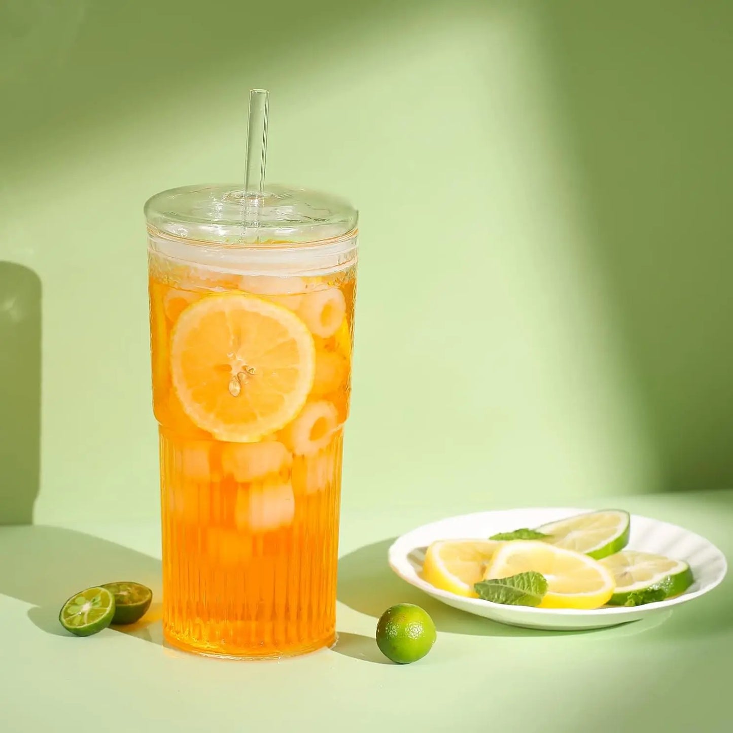 2 pieces, 22oz/650ml, with lid, straw, straw brush, reusable transparent glass cup, suitable for water, tea and beverages, porta