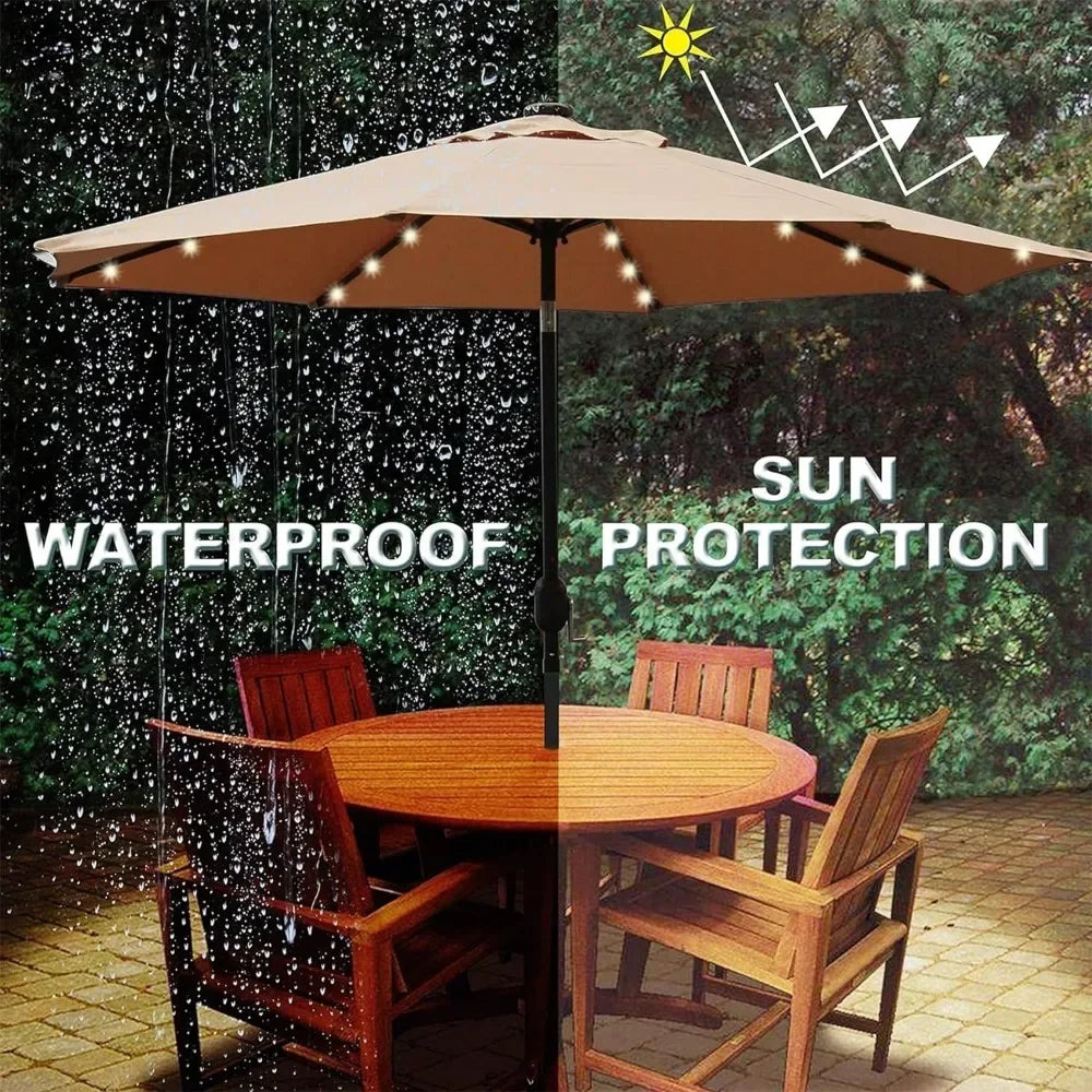 Lighted Patio Umbrella, Table Market Umbrella, Outdoor Umbrella for Garden, Deck, Backyard, Pool and Beach，9 Ft