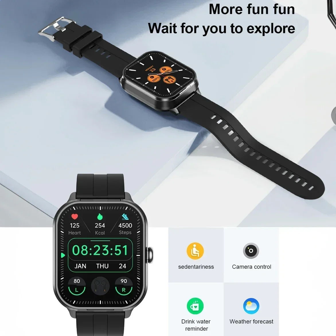 New 2-In-1 Smart Watch With Ear Buds For Men 2 Inch NFC Wireless Call Fitness Music Control For Huawei Smartphone