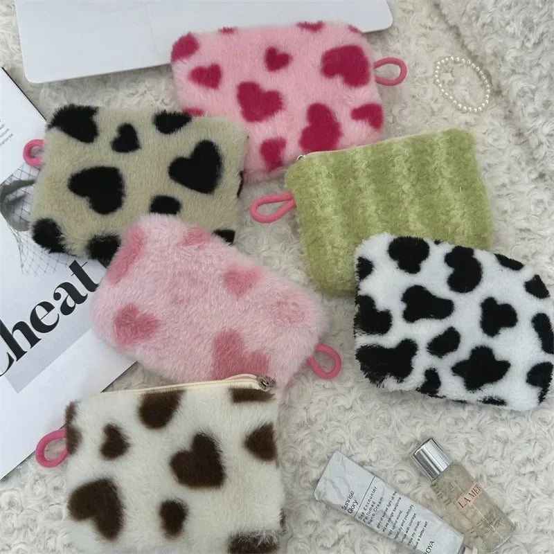 Heart Printed Cute Small Lipstick Cosmetic Bag Travel Makeup Organizer Toiletry Storage Bag Pouch Card Holder Purse Bags