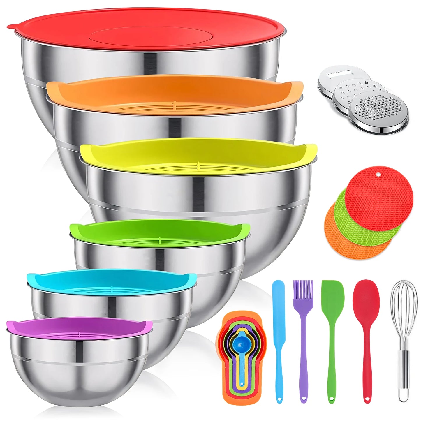 29-Piece Stainless Steel Mixing Bowl Set - Various Sizes Premium Kitchen Essentials for Mixing and Serving - Non-Slip