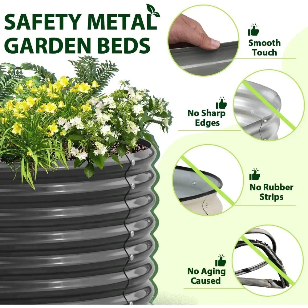 8X4X2 ft Galvanized Raised Garden Beds Outdoor, Oval Large Metal Deep Root Planter Box for Planting Vegetables Flowers Herb