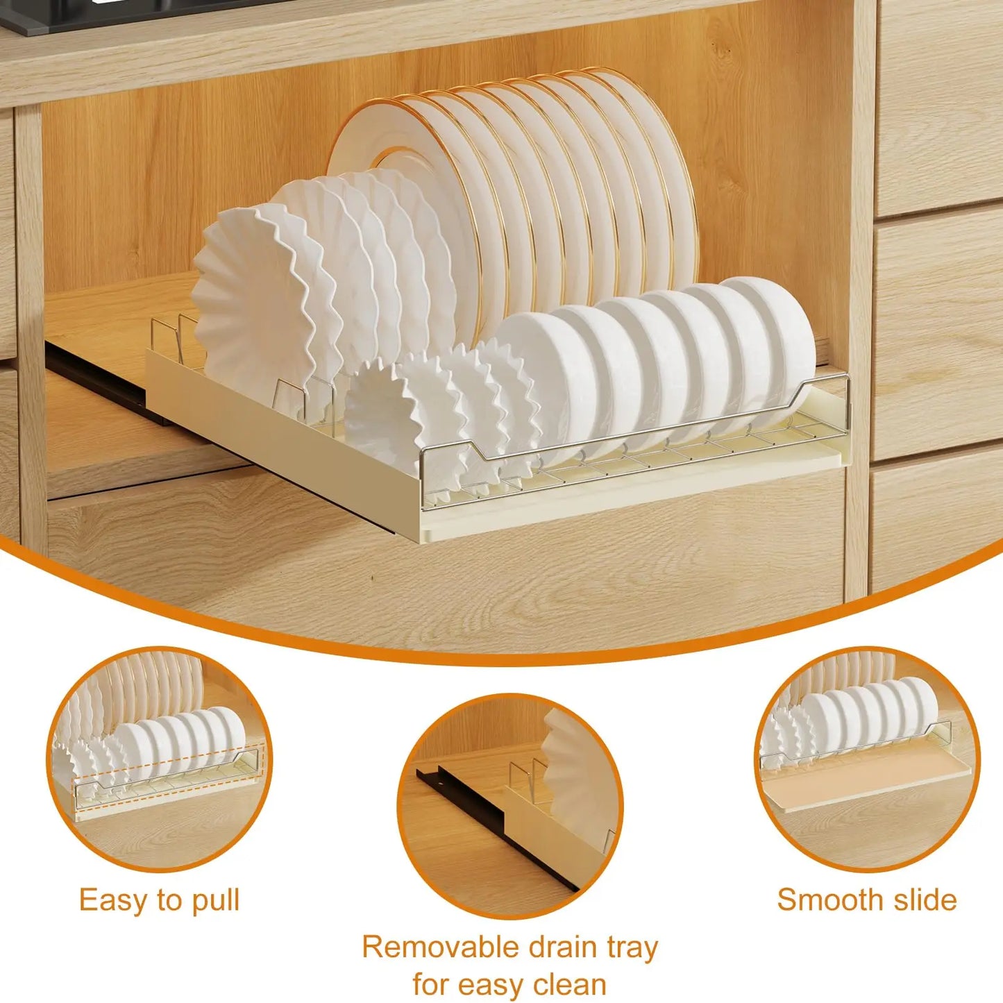 Pull Out Cabinet Organizer, Slide Out Dish Drying Rack for Kitchen Cabinets, Pull Out Shelves for Kitchen Under Sink Organizer