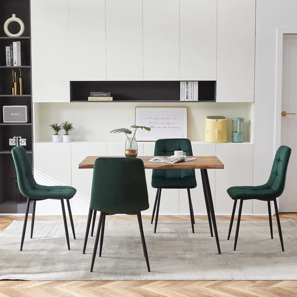 5-Piece Dining Table Set, 47 in Modern Irregular Rectangle Kitchen Table & 4 Forest Green Velvet Upholstery Side Chairs, Metal