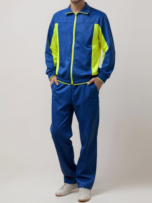Men s 2 Piece Tracksuit Set with Long Sleeve Sweatshirt and Contrast Color Pants for Training and Active Wear