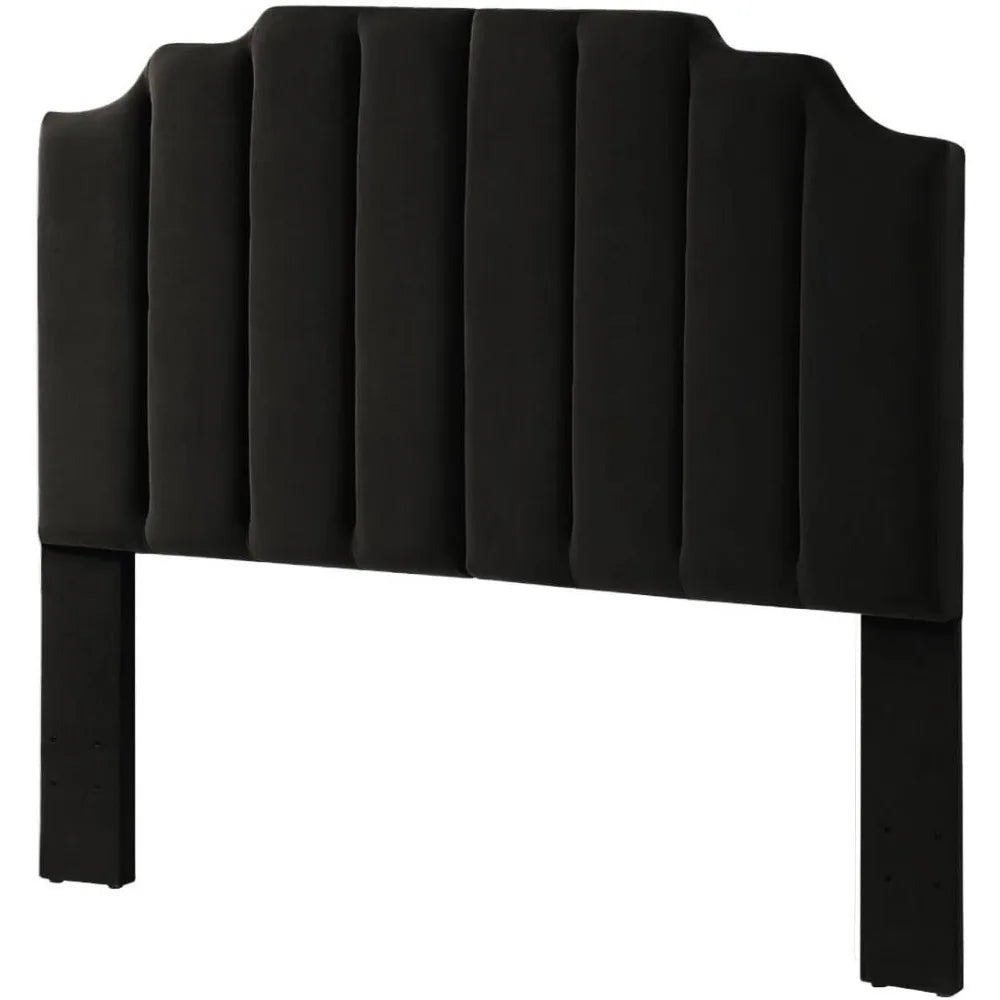 Black Velvet Tufted Queen Upholstered Headboard, Modern Vertical Channel Design California Queen/Full Headboard with Steppe