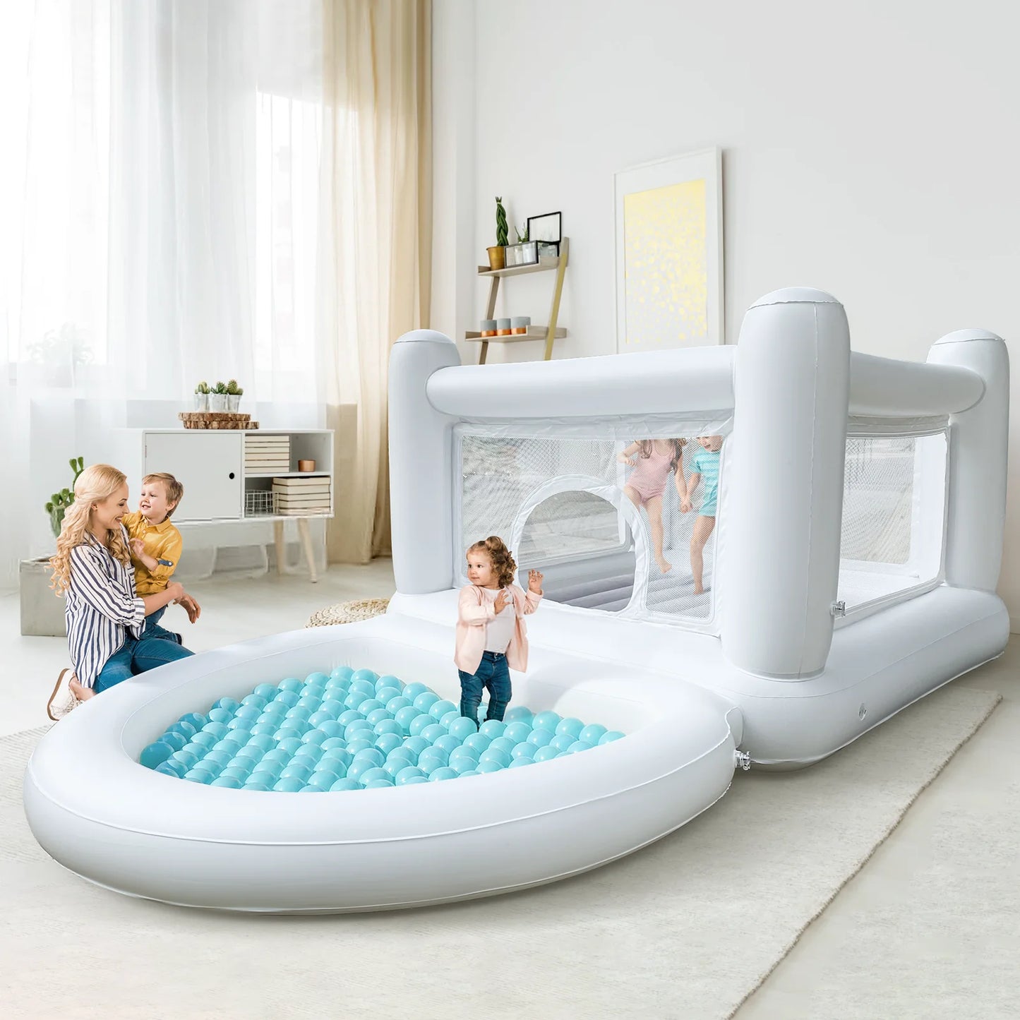 White Bounce House with Pump Kids Ball Pit Bounce House for Kids 3-6 Birthday Indoor or Outdoor Playhouse Customization