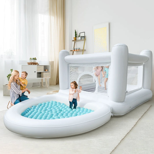 White Bounce House with Pump Kids Ball Pit Bounce House for Kids 3-6 Birthday Indoor or Outdoor Playhouse Customization