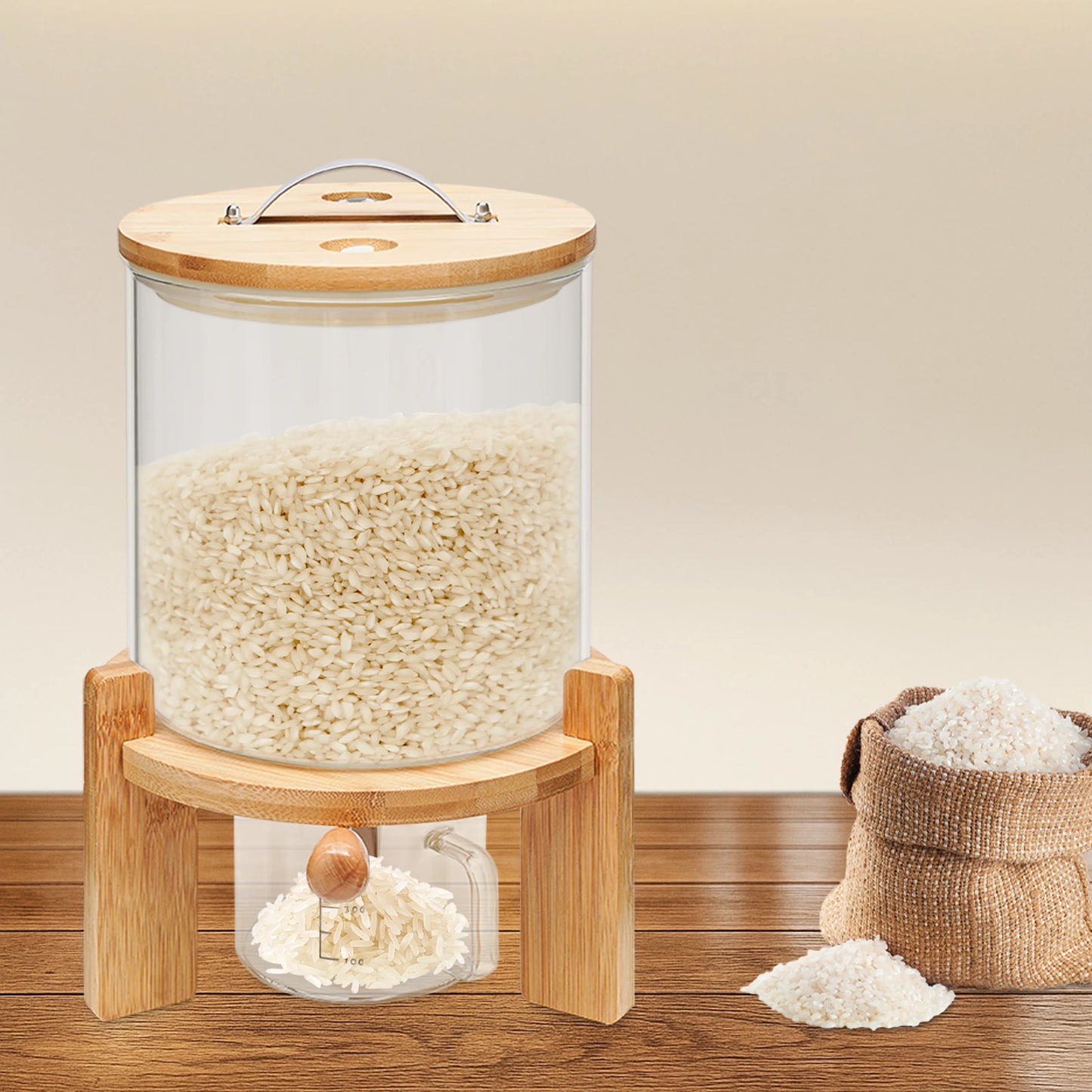 5L Cereal Dispenser for Pantry Organization and Storage with Round Base+valve+cup Cereal Containers Storage