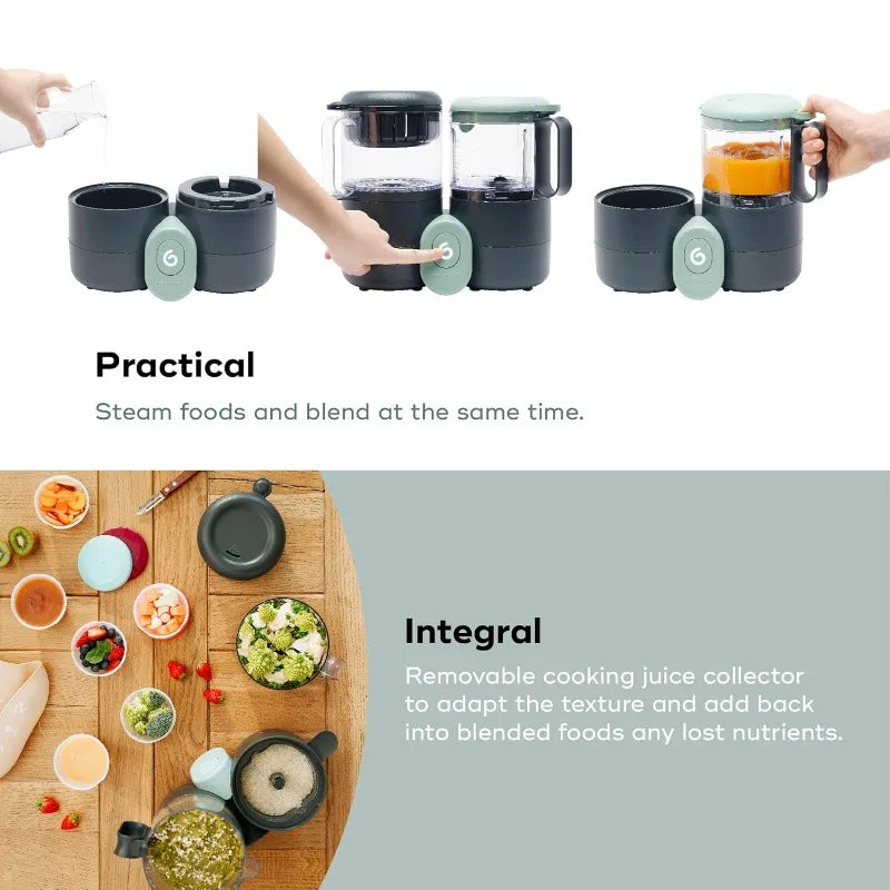 Babymoov Duo Meal Lite Food Maker - 4 in 1 Baby Food Processor w Steam Cooker,Blender,Baby Purees,Warmer and Defroster,Dark Grey