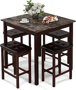 Dining Table Set for 4, Counter Height Dining Set with 4 Bar Stools, Space-Saving Kitchen Table Chairs Set for Small Place, Din